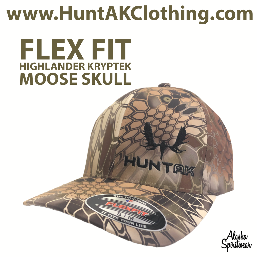 HUNT AK -KRYPTEK LLC - FishAK Alaska – Spiritwear, Skull Hats FlexFit Moose - 
